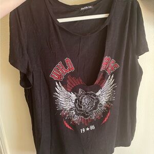 Pre Loved Black V Neck Graphic Tee